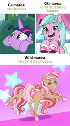 Size: 1256x2237 | Tagged: safe, edit, edited screencap, screencap, dahlia, twilight sparkle, alicorn, pony, unicorn, g4, g5, no second prances, bridget (wild manes), episode needed, horn, no hooves, twilight bushel, twilight sparkle (alicorn), wild manes