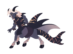 Size: 6900x5100 | Tagged: safe, artist:gigason, oc, oc only, oc:shark bite, centaur, hybrid, taur, g4, absurd resolution, adoptable, arm fins, black hooves, black sclera, body markings, centaur oc, cloven hooves, colored, colored claws, colored eyebrows, colored hooves, colored horns, colored muzzle, colored pinnae, curved horns, dorsal fin, ear fluff, eye markings, fin, fins, flat colors, frown, gradient eyes, gradient legs, gray body, gray fur, hooves, horns, hybrid oc, interspecies offspring, leg markings, leg stripes, looking back, magical gay spawn, male, male oc, narrowed eyes, no catchlights, obtrusive watermark, offspring, open frown, open mouth, pale muzzle, parent:lord tirek, parent:oc:nightlight lagoon, parent:tirek, parents:canon x oc, profile, raised hoof, raised leg, shark fin, sharp teeth, shiny hooves, shiny horns, simple background, slit pupils, solo, sparkly legs, standing on three hooves, striped tail, stripes, tail, tail fin, tail markings, teeth, transparent background, wall of tags, watermark, yellow eyes