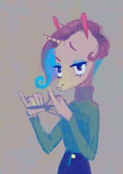 Size: 2480x3508 | Tagged: safe, artist:wolfiedrawie, rarity, unicorn, anthro, g4, clothes, female, horn, solo, turtleneck, unamused