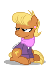 Size: 1039x1476 | Tagged: safe, artist:jintannie, ms. harshwhinny, earth pony, g4, angry, clothes, cute, simple background, sitting, solo, transparent background