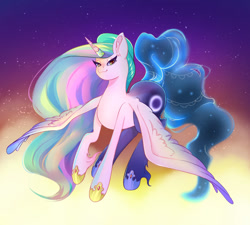 Size: 1280x1152 | Tagged: safe, artist:aobabean, princess celestia, princess luna, alicorn, pony, g4, female, fusion, fusion:princess celestia, fusion:princess luna, royal sisters, siblings, sisters, solo