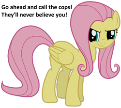 Size: 800x712 | Tagged: safe, artist:jennieoo, fluttershy, pegasus, pony, g4, call the cops, call the police, evil smile, female, flutterbitch, folded wings, mare, simple background, smiling, solo, transparent background, vector, wings