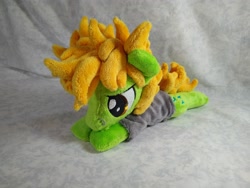 Size: 4096x3072 | Tagged: safe, artist:bluedragonflyplush, earth pony, pony, all time low, clothes, commission, frown, irl, lidded eyes, lying down, male, nose piercing, photo, piercing, plushie, ponified, prone, shirt, solo, stallion, t-shirt, zack merrick