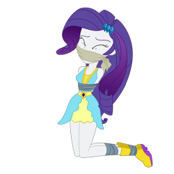 Size: 2500x2500 | Tagged: safe, artist:nie-martw-sie-o-mnie, rarity, human, equestria girls, g4, my little pony equestria girls: legend of everfree, bondage, bound and gagged, cloth gag, eyes closed, female, femsub, gag, kneeling, rarisub, simple background, solo, submissive, tape, tape bondage, tied up, transparent background