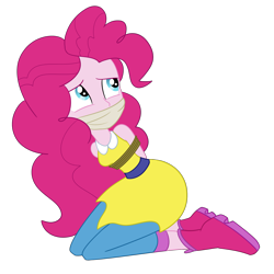 Size: 2000x2000 | Tagged: safe, artist:nie-martw-sie-o-mnie, pinkie pie, human, equestria girls, equestria girls specials, g4, my little pony equestria girls: dance magic, arm behind back, bondage, bound and gagged, cloth gag, female, femsub, gag, kneeling, pinkiesub, rope, rope bondage, simple background, solo, submissive, tied up, transparent background