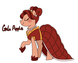 Size: 1809x1473 | Tagged: safe, artist:queertrixie, derpibooru exclusive, oc, oc only, oc:gala apple, earth pony, pony, apple family member, clothes, dress, female, jewelry, mare, shoes, simple background, transparent background