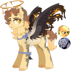 Size: 1920x1906 | Tagged: safe, artist:interstellar-quartz, applejack, oc, pegasus, pony, g4, adoptable, applespear, base used, crossover, crossover ship offspring, deviantart watermark, halo, hazbin hotel, hellaverse, interspecies offspring, lute (hazbin hotel), magical lesbian spawn, male, obtrusive watermark, offspring, parent:applejack, parent:lute (hazbin hotel), parents:applespear, simple background, stallion, transparent background, watermark