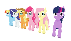 Size: 1555x898 | Tagged: safe, artist:marsminer, applejack, fluttershy, pinkie pie, rainbow dash, rarity, twilight sparkle, g4, 3d, 3d model, low poly, mane six, simple background, white background