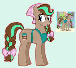 Size: 1708x1522 | Tagged: safe, artist:queertrixie, derpibooru exclusive, earth pony, horse, pony, apron, bow, braid, clothes, cocoa (wild manes), crossover, female, g4 style, kerchief, mare, outline, ponified, simple background, solo, wild manes