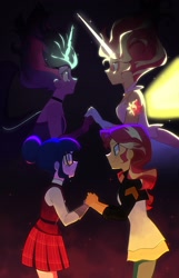 Size: 1095x1698 | Tagged: safe, artist:firemauer, artist:meow_boop, sci-twi, sunset shimmer, twilight sparkle, equestria girls, g4, crying, daydream shimmer, duo, female, midnight sparkle