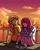 Size: 2000x2500 | Tagged: safe, artist:rahkshichao, artist:rusty_box, pinkie pie, sunset shimmer, human, equestria girls, g4, city, duo, duo female, female, outdoors, pinkamena diane pie, railing, sunset