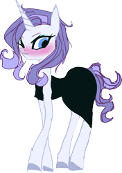 Size: 1488x2108 | Tagged: safe, artist:great-5, rarity, pony, unicorn, g4, black dress, blushing, clothes, curvy, dress, female, horn, hourglass figure, large butt, little black dress, mare, simple background, solo, transparent background