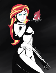 Size: 2550x3300 | Tagged: safe, artist:guanaco14878, sunset shimmer, human, equestria girls, g4, female, fiery shimmer, fire, solo