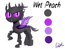 Size: 2048x1536 | Tagged: safe, artist:orange becrux, oc, oc only, oc:wet peach, changeling, base used, changeling oc, purple changeling, purple eyes, simple background, solo, spread wings, white background, wings