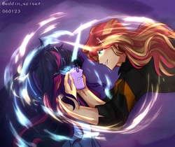 Size: 2048x1718 | Tagged: safe, artist:eddin_sciset, sci-twi, sunset shimmer, twilight sparkle, equestria girls, g4, crying, duo, duo female, female, implied midnight sparkle, lesbian, ship:sci-twishimmer, ship:sunsetsparkle, shipping