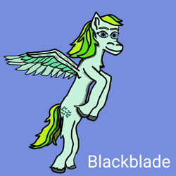 Size: 2560x2560 | Tagged: safe, artist:blackblade360, medley, pegasus, pony, g1, g5, blue background, blue eyes, chest fluff, colored wings, digital art, female, flying, g1 to g5, generation leap, green coat, green hooves, ibispaint x, leg fluff, looking at you, mare, raised leg, signature, simple background, solo, spread wings, tail, two toned mane, two toned tail, two toned wings, unshorn fetlocks, wings