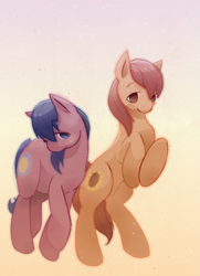 Size: 1621x2235 | Tagged: safe, artist:wolfiedrawie, oc, oc only, earth pony, pony, duo, female, gradient background, mare