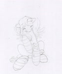 Size: 1200x1444 | Tagged: safe, artist:wolfiedrawie, oc, oc only, oc:wolfie drawie, pegasus, pony, black and white, clothes, female, grayscale, mare, monochrome, sitting, sketch, socks, spread wings, traditional art, wings