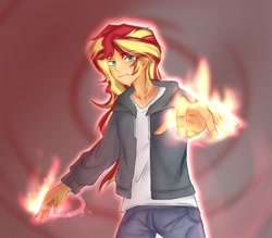 Size: 1945x1707 | Tagged: safe, artist:eddin_sciset, sunset shimmer, human, equestria girls, g4, female, fiery shimmer, fire, pyromancy, solo