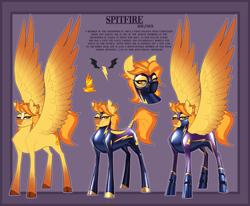 Size: 3008x2483 | Tagged: safe, artist:parrpitched, oc, oc only, oc:spitfire(prisoners of the moon), pegasus, alternate universe, clothes, fireheart76's latex suit design, gloves, latex, latex boots, latex gloves, latex suit, pegasus oc, prisoners of the moon, reference sheet, rubber, rubber gloves, rubber suit, shadowbolts