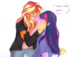 Size: 1416x1136 | Tagged: safe, artist:eddin_sciset, sci-twi, sunset shimmer, twilight sparkle, equestria girls, g4, blushing, drunk, drunker shimmer, duo, female, lesbian, ship:sci-twishimmer, ship:sunsetsparkle, shipping, simple background, white background