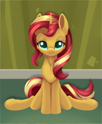 Size: 2293x2768 | Tagged: safe, artist:dusthiel, sunset shimmer, pony, unicorn, g4, female, horn, indoors, mare, solo, sunset shimmer day