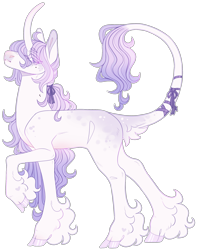 Size: 2096x2652 | Tagged: safe, artist:sleepy-nova, oc, oc only, oc:ballet dancer, classical unicorn, pony, unicorn, beauty mark, blank flank, bow, cloven hooves, coat markings, colored eyebrows, colored eyelashes, colored hooves, colored pinnae, commission, curved horn, facial markings, frown, gradient mane, gradient tail, hair bow, heart, heart mark, hooves, horn, leonine tail, long horn, long legs, long mane male, long tail, looking back, male, male oc, offspring, parent:fancypants, parent:fleur-de-lis, parents:fancyfleur, profile, purple bow, purple eyes, purple hooves, raised hoof, shiny hooves, snip (coat marking), solo, stallion, stallion oc, standing, standing on three hooves, tail, tail bow, tail fluff, tail markings, tall ears, thin, tied mane, unshorn fetlocks, wall of tags, white eyelashes