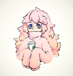 Size: 1665x1737 | Tagged: safe, artist:shelislxs, oc, oc only, oc:fluffle puff, human, clothes, coffee cup, cream background, cup, cute, female, humanized, ocbetes, simple background, solo, starbucks, sweater, upper body