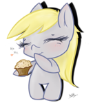 Size: 848x942 | Tagged: safe, artist:tractaresolidum, derpy hooves, pegasus, pony, g4, 2015, eyes closed, food, muffin, old art, simple background, solo, transparent background