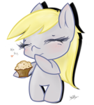 Size: 900x1000 | Tagged: safe, artist:tractaresolidum, derpy hooves, pegasus, pony, g4, 2015, eyes closed, food, muffin, old art, simple background, solo, transparent background