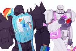 Size: 3000x2000 | Tagged: safe, artist:vivinvelsie, rainbow dash, g4, autobot, backpack, crossover, megatron, plushie, transformers