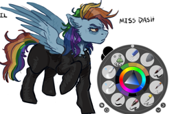 Size: 923x617 | Tagged: safe, artist:its-shrimple, rainbow dash, pegasus, pony, fanfic:rainbow factory, g4, art program in frame, fanfic art, frown, krita, rainbow factory dash, simple background, solo, white background