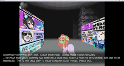 Size: 1920x1032 | Tagged: safe, tree hugger, g4, clothes, crossover, disillusion st (game), dress, female, floral head wreath, flower, lidded eyes, looking at you, mare, maze, motivation, positive ponies, talking to viewer, text, trippy, video game