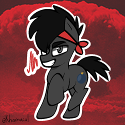 Size: 768x768 | Tagged: safe, artist:kharmacal, oc, oc only, oc:short fuse, earth pony, fanfic:muffins, colt, fanfic art, foal, grin, looking at you, male, real life background, smiling, solo