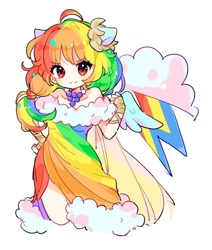 Size: 1080x1276 | Tagged: safe, artist:xinjinjumin9188073, rainbow dash, human, g4, bare shoulders, clothes, dress, female, gala dress, humanized, simple background, solo, white background, winged humanization, wings