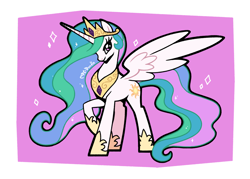 Size: 2100x1500 | Tagged: safe, artist:pc-doodle, princess celestia, alicorn, pony, g4, black outlines, female, looking at you, mare, one wing out, outline, passepartout, raised hoof, signature, smiling, smiling at you, solo, wings