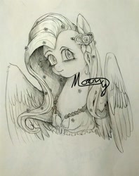 Size: 2000x2530 | Tagged: safe, artist:ninnn263, pegasus, pony, g4, bust, female, mare, pencil drawing, solo, traditional art