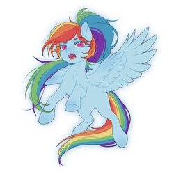 Size: 1500x1500 | Tagged: safe, alternate version, artist:lawillowsea, rainbow dash, pegasus, pony, female, mare, open mouth, simple background, solo, spread wings, transparent background, wings