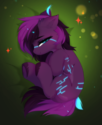 Size: 3128x3825 | Tagged: safe, artist:empress-twilight, oc, oc only, oc:plexa, pony, g4, g5, ahoge, blue eyes, body markings, brown hooves, butt, commission, eyelashes, facial markings, female, floating hair, hooves, mare, multicolored mane, multicolored tail, plot, purple coat, purple mane, tail, three toned mane, three toned tail, underhoof, unshorn fetlocks, ych result