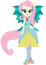 Size: 400x555 | Tagged: safe, artist:note-presto-pony, fluttershy, human, equestria girls, g4, adoraevil, bare shoulders, butterfly hairpin, cute, disguise, disguised siren, evil smile, eyeshadow, fin wings, fins, gem, looking at you, makeup, open mouth, open smile, pink eyeshadow, ponied up, sexy, shyabetes, simple background, siren gem, sirenified, sleeveless, smiling, smiling at you, solo, species swap, strapless, white background, wings