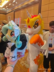 Size: 3072x4096 | Tagged: safe, daybreaker, oc, oc:seven sister, human, g4, china ponycon, clothes, dress, fursuit, irl, irl human, maid, photo, plushie, ponysuit