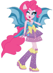 Size: 381x526 | Tagged: safe, artist:note-presto-pony, pinkie pie, human, equestria girls, g4, bare shoulders, cute, diapinkes, disguise, disguised siren, fin wings, fins, gem, open mouth, open smile, ponied up, simple background, siren gem, sirenified, sleeveless, smiling, solo, species swap, strapless, white background, wings