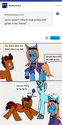 Size: 1056x2136 | Tagged: safe, artist:ask-luciavampire, oc, earth pony, pony, unicorn, ask, clothes, glitter hair, horn, maid, tumblr