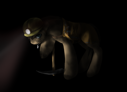 Size: 1661x1200 | Tagged: safe, artist:wolfiedrawie, oc, oc only, earth pony, pony, cigarette, clothes, helmet, male, miner, mining helmet, pickaxe, solo, stallion, unshorn fetlocks