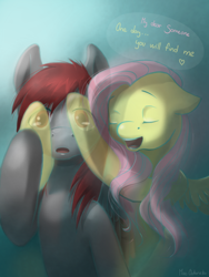 Size: 600x800 | Tagged: safe, artist:wolfiedrawie, fluttershy, oc, pegasus, pony, g4, clothes, dialogue, duo, female, mare, see-through, speech bubble