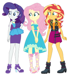 Size: 3174x3500 | Tagged: safe, artist:gmaplay, fluttershy, rarity, sunset shimmer, equestria girls, g4, my little pony equestria girls: better together, female, fluttershy boho dress, rarity peplum dress, simple background, sunset shimmer day, transparent background, trio, trio female