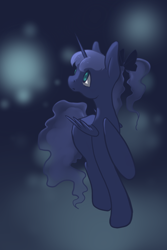 Size: 800x1200 | Tagged: safe, artist:wolfiedrawie, princess luna, alicorn, pony, g4, abstract background, bow, female, hair bow, mare, solo, young luna