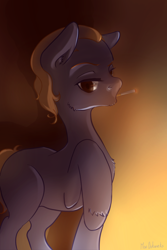 Size: 800x1200 | Tagged: safe, artist:wolfiedrawie, oc, oc only, earth pony, pony, cigarette, male, smoking, solo, stallion, unshorn fetlocks