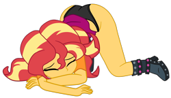 Size: 2742x1583 | Tagged: safe, artist:gmaplay, sunset shimmer, human, equestria girls, equestria girls specials, g4, my little pony equestria girls: better together, my little pony equestria girls: forgotten friendship, bunset shimmer, butt, clothes, eyes closed, face down ass up, female, jacket, leather, leather jacket, shoes, simple background, solo, transparent background