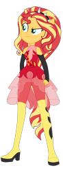 Size: 1700x4599 | Tagged: safe, artist:gmaplay, sunset shimmer, human, cheer you on, equestria girls, g4, my little pony equestria girls: better together, boots, clenched fist, clothes, eyebrows, fingerless gloves, gloves, grin, high heel boots, knee-high boots, leggings, ponied up, pony ears, raised eyebrow, see-through, shoes, simple background, skirt, sleeveless, smiling, solo, spiked headband, super ponied up, transparent background